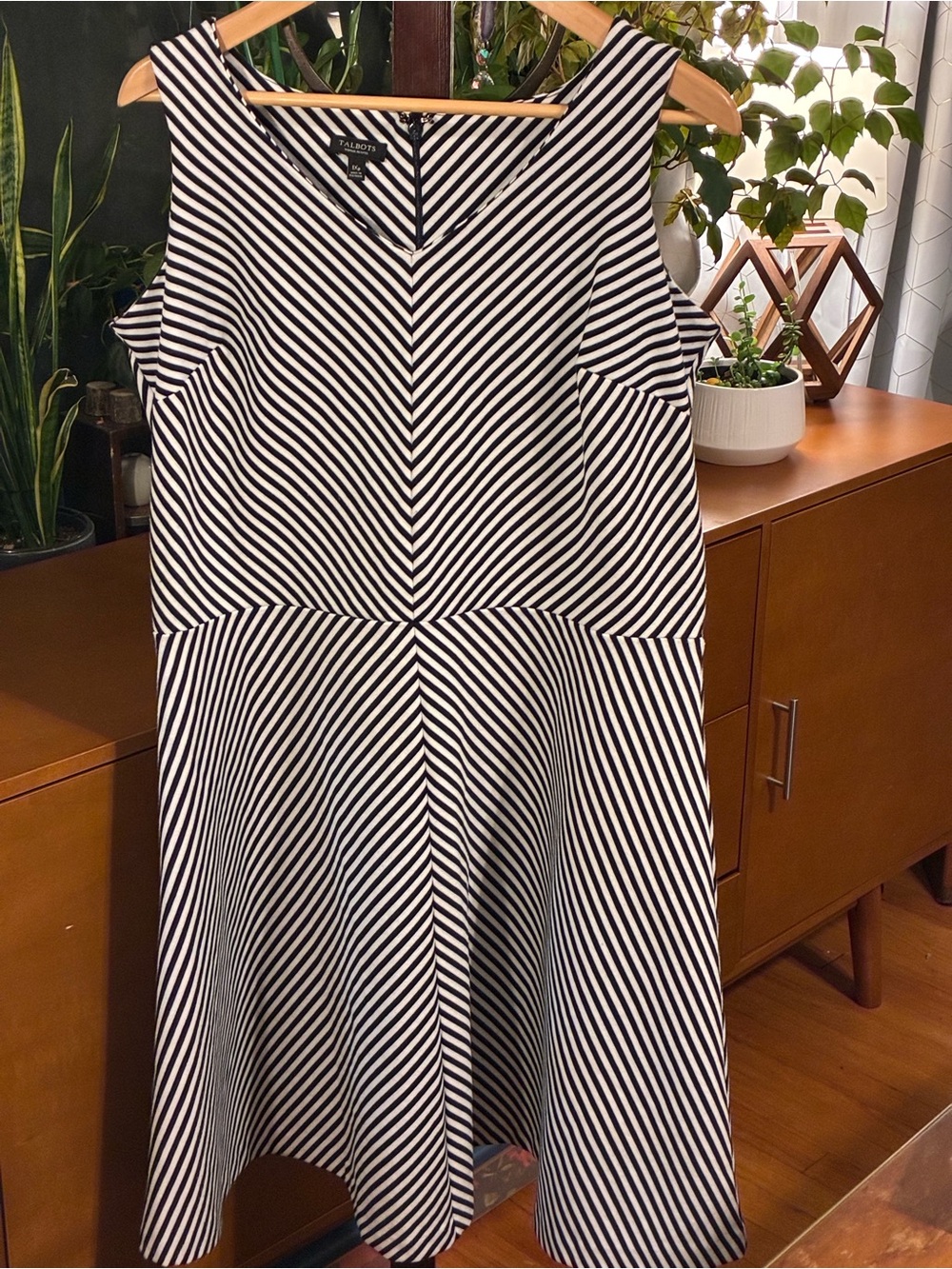 Talbots Black and White Chevron A-Line Dress  1x/p petite plus size